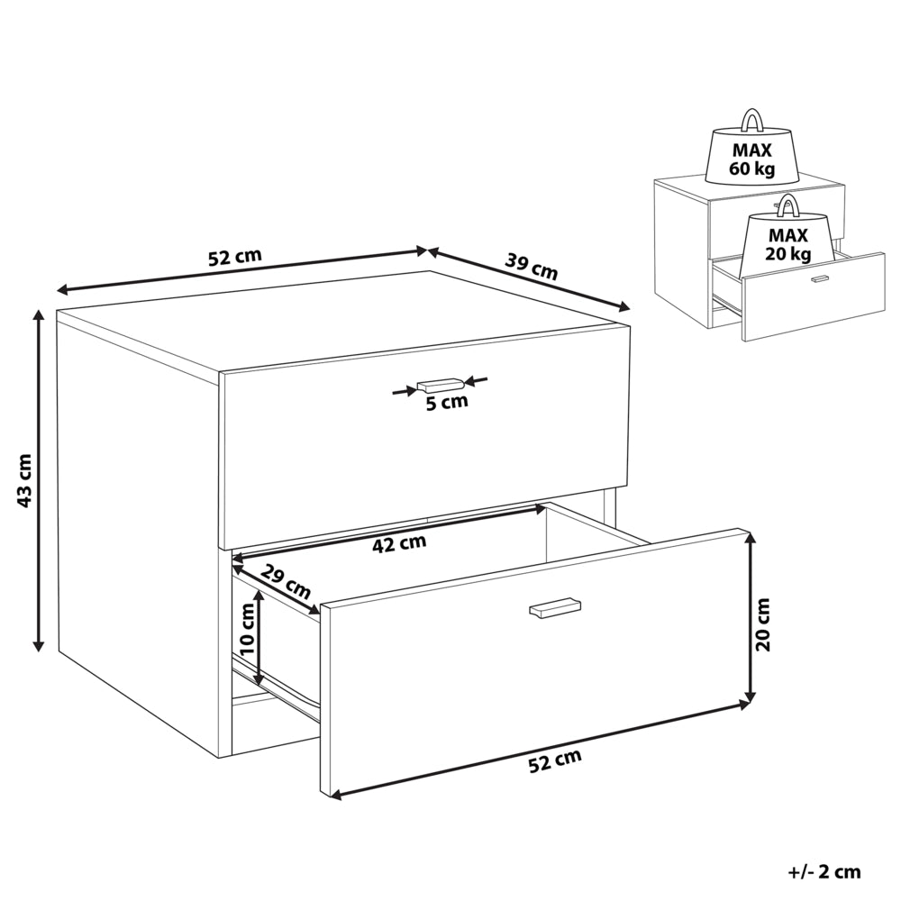 Comodino bianco con legno chiaro MDF 2 cassetti camera da letto scandinava
