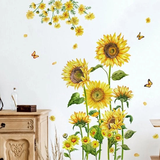 Sticker per Parete in Vinile - Fiori di Girasole - Decorazione per Parete - Decorazione per Camera da Letto - Decorazione per Camera da Pranzo - Adatto per la Camera dei Bambini