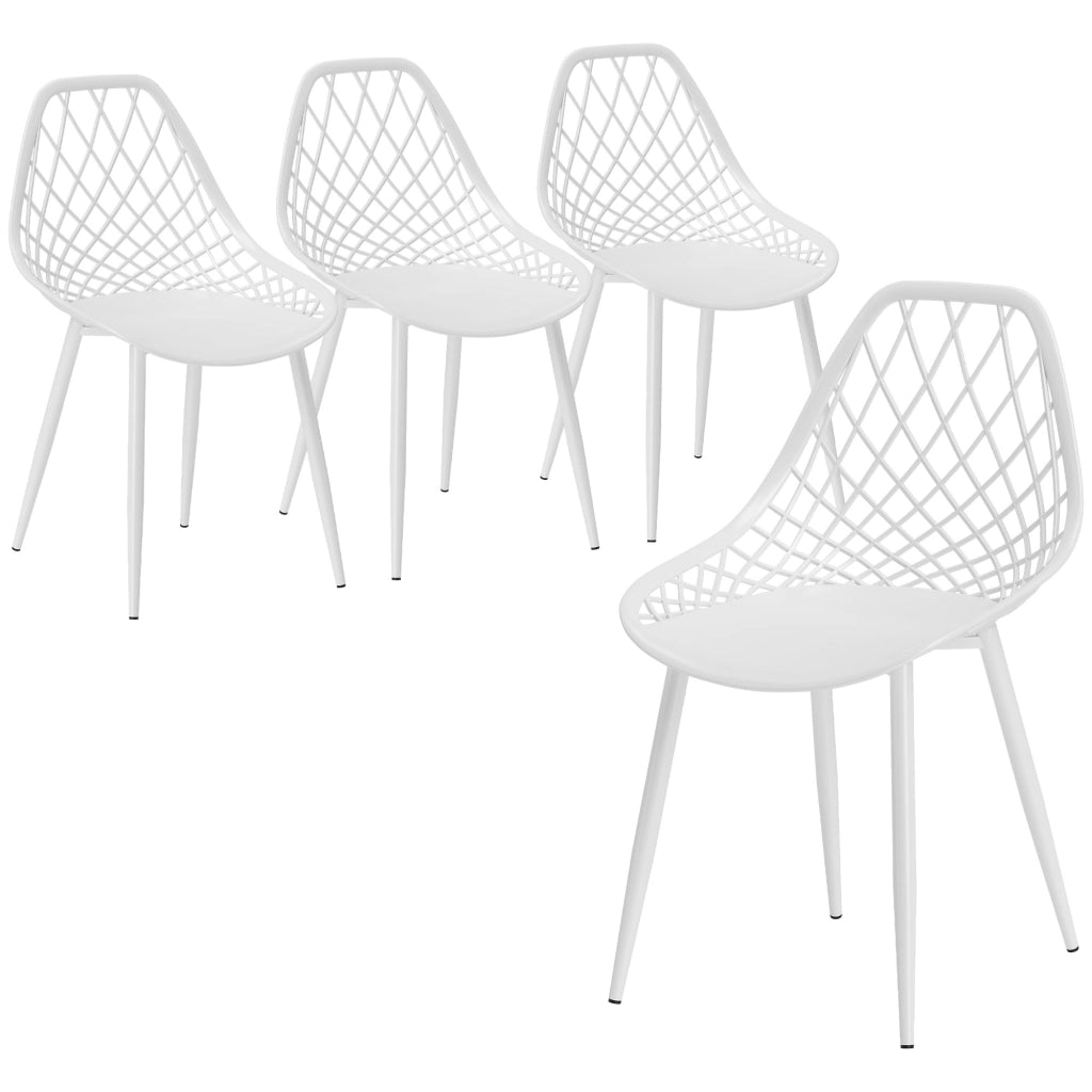 Set 4 Sedie da Pranzo Moderne con Schienale Traforato in Plastica e Gambe in Metallo, Bianco