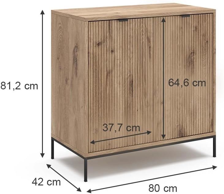 Cassettiere Eliza, Quercia vichinga, 42 x 81.2 cm con 2 porte, Meccanismo push-to-open e superficie facile da pulire