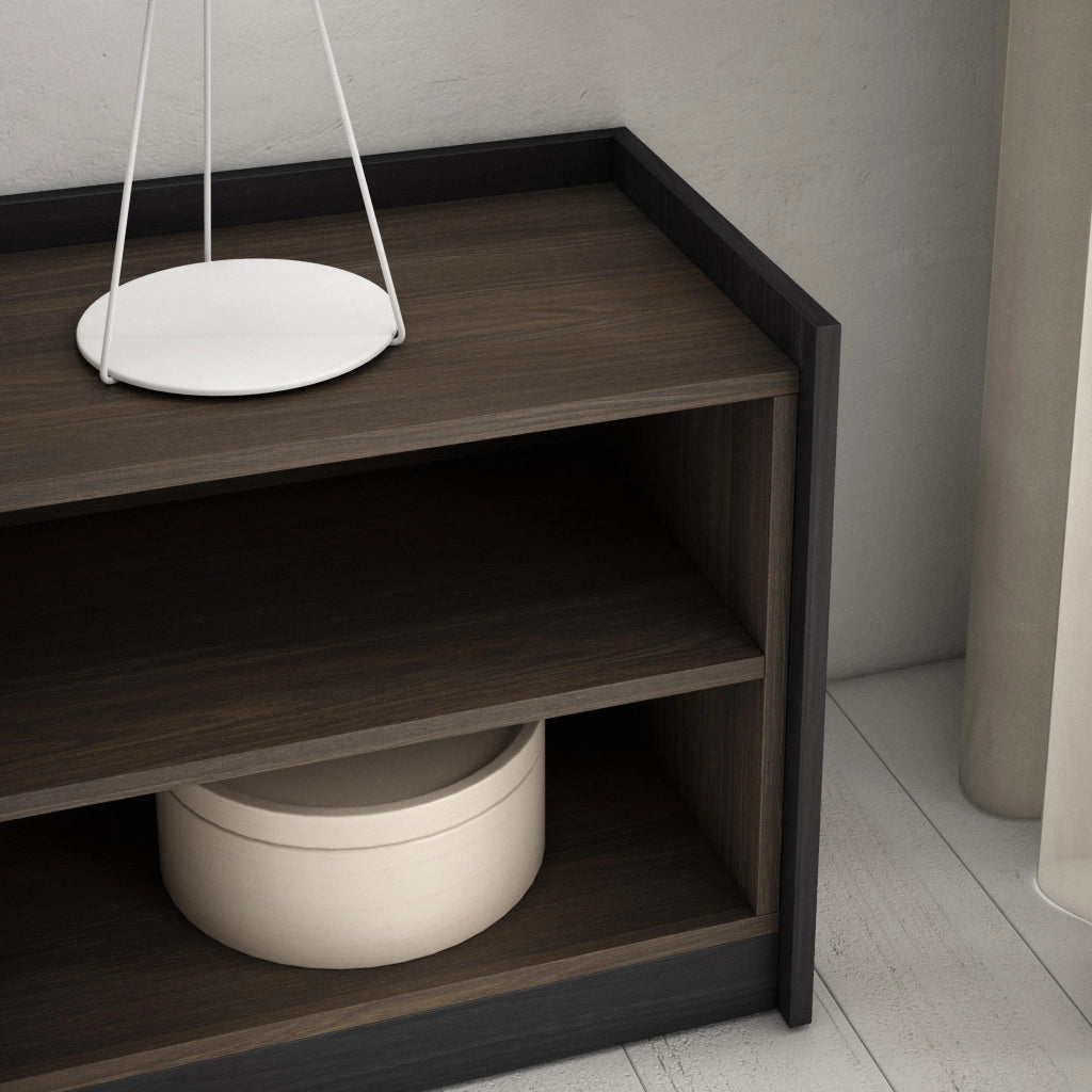 Mobile TV Soggiorno, 310x50x37 cm, Per TV fino a 80", Camino elettrico, Rovere scuro e Nero