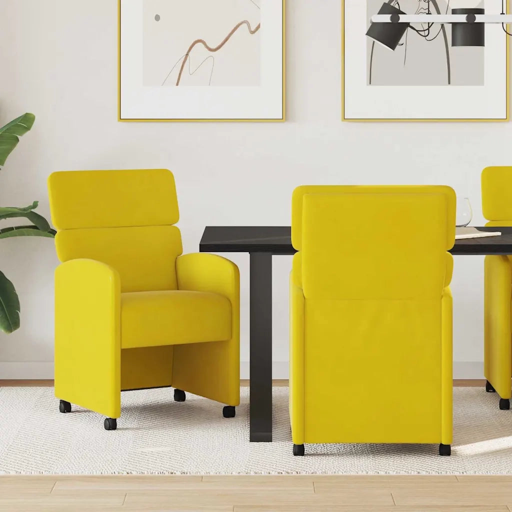 Sedie da Pranzo con Ruote 2 pcs Giallo 58 x 65 x 98 cm Velluto 42017881
