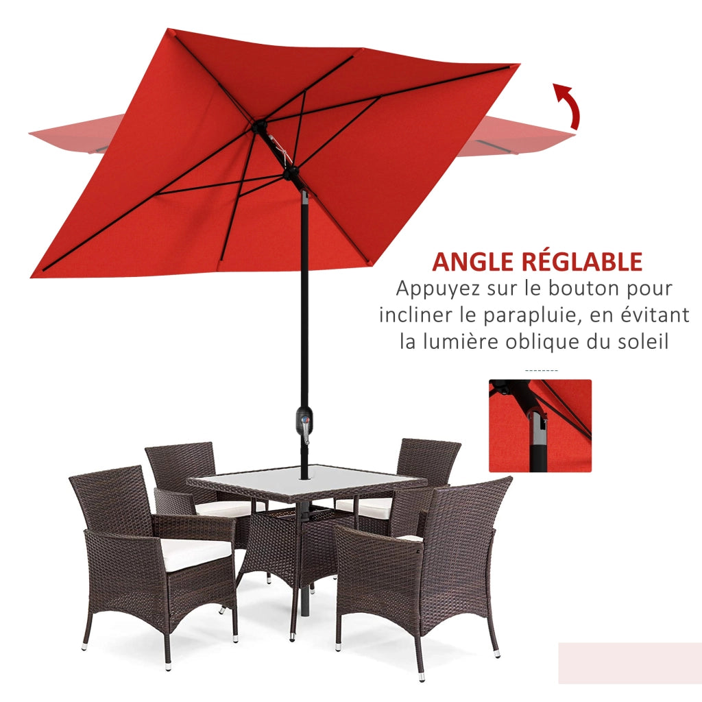 Ombrellone Rettangolare Inclinabile 2x3m ¨C Xylo ¨C Rosso Poliestere Impermeabile 180g/m2