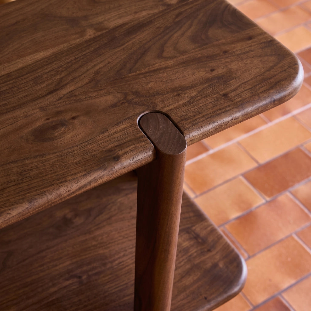 Consolle esotica in legno di acacia con 1 ripiano, noce