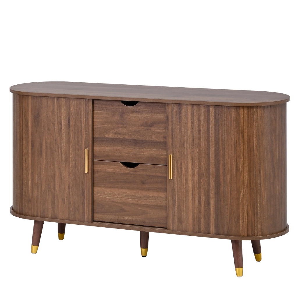 Credenza Color Noce 140 cm con Ante Scorrevoli e Gambe in Legno Massello