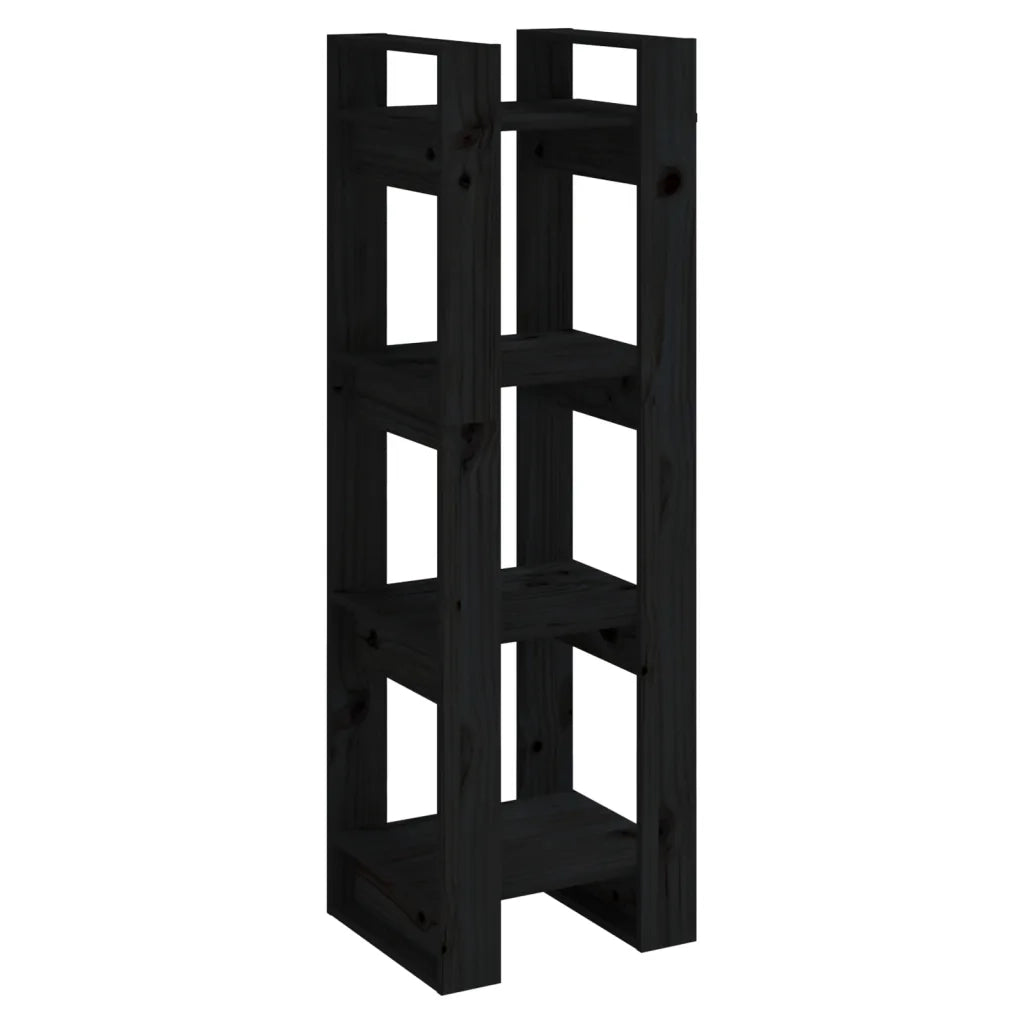 Libreria Divisorio-Scaffale per Libri-Mobile di Stoccaggio Nero 41x35x125 cm in Legno Massello di Pino