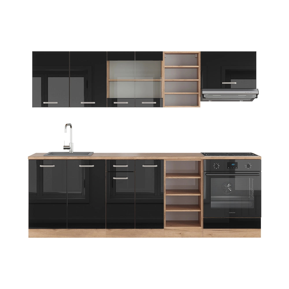 Vicco Cucina componibile Rovere nero/oro lucido 240 cm senza piano di lavoro