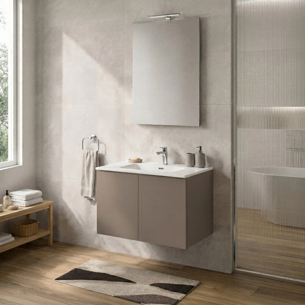 Mobile bagno sospeso 70 cm tortora due ante e lavabo Tierra