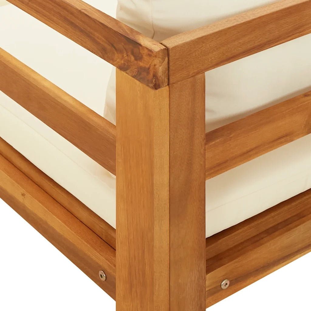 Lettino Prendisole | Sdraio da giardino | Lettino da sole con Cuscini Bianco Crema in Acacia Massello