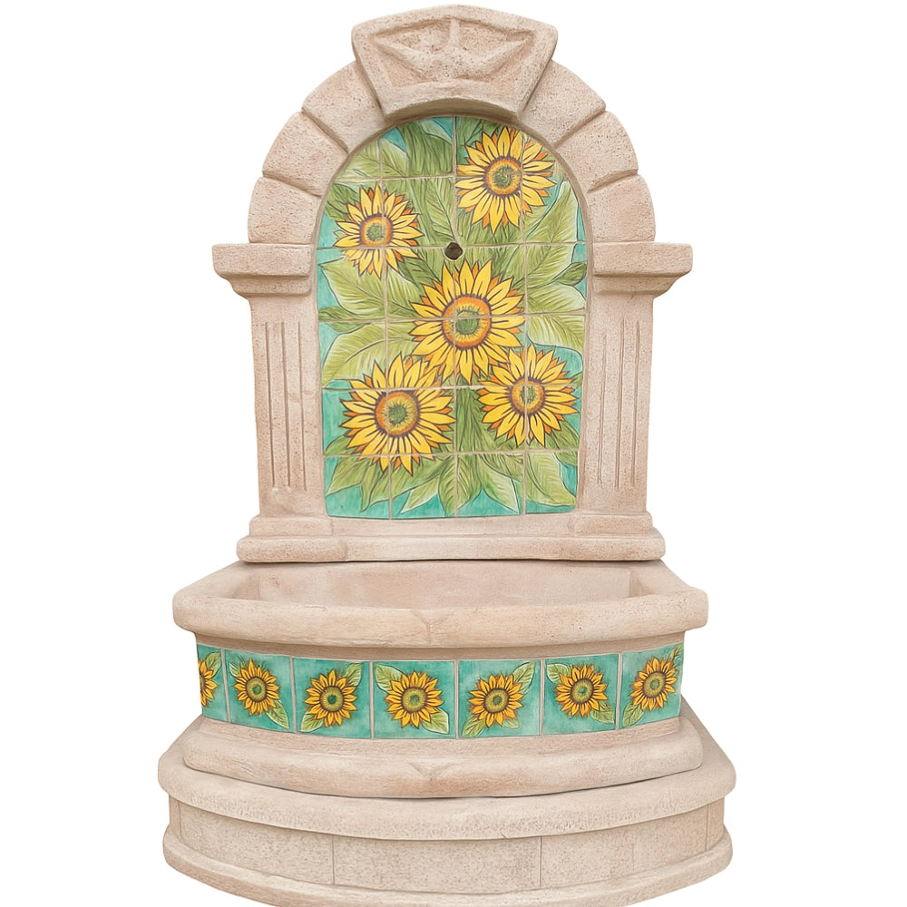 Fontana spagnola modello girasoli maiolica h120xl80xp45 cm cemento effetto pietra
