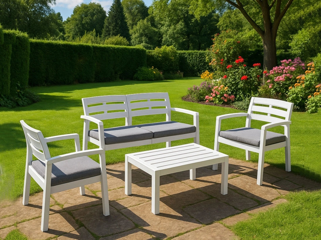 Salottino Outdoor Arti, set Salotto da Esterno 4 Posti Made in Italy, Bianco