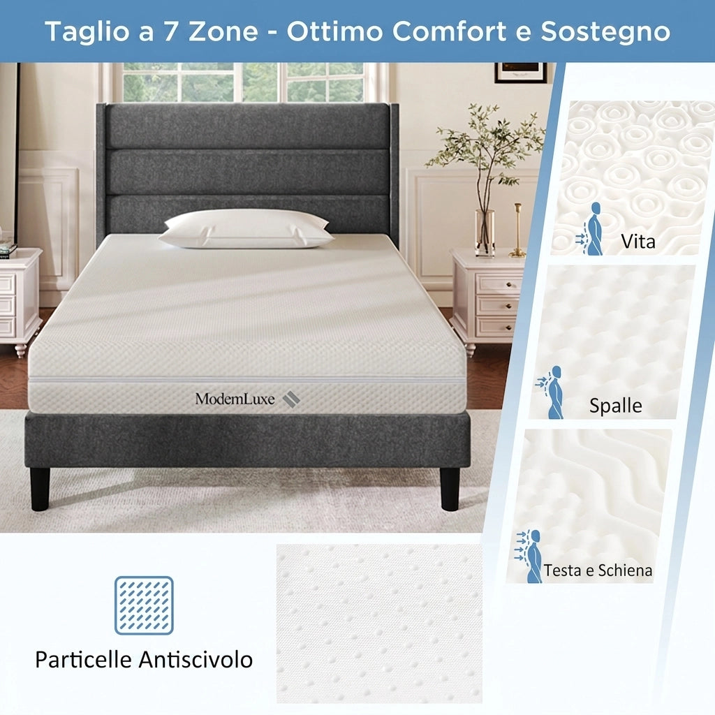 Materasso matrimoniale 180x200 in schiuma a freddo; alto 20 cm; a 7 zone differenziate; bianco