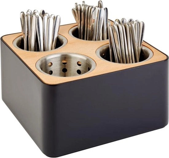 Cassa da cucina, 4 fori, inclusa 4 canne in acciaio inox, nera e marrone, in acciaio inox, legno e , 27 x 27 cm, altezza 15 cm