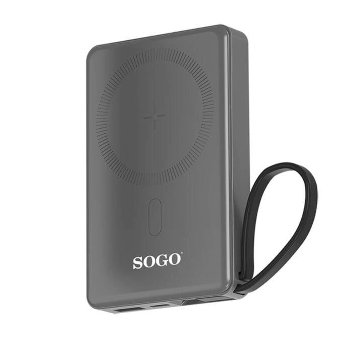 Power bank magnetico wireless 10000 mAh, ricarica Qi 15W e USB-C, compatibile MagSafe, con cavo integrato - SOGO