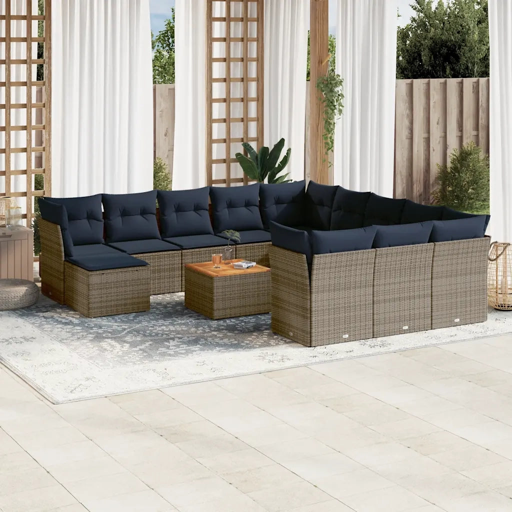Set Divani da Giardino 13 pz con Cuscini Grigio in Polyrattan 3256320