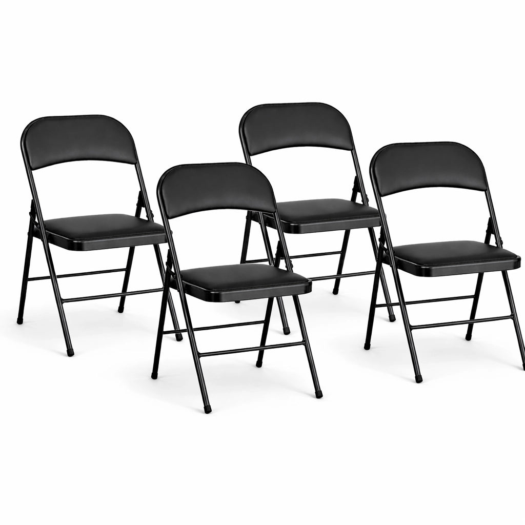 Set 4 Sedie Pieghevoli Metallo Ecopelle Imbottita Ergonomiche Salvaspazio Nero