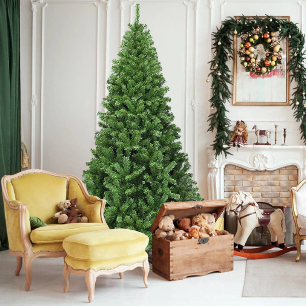 Albero di Natale con aghi in PVC struttura con cerniere base di metallo, Albero di Natale non illuminato 225cm-Alberi di Natale