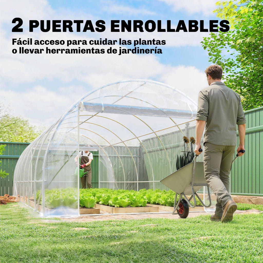 Serra Tunnel da Giardino ¨C Xylo ¨C 6x3x2m Acciaio Galvanizzato Copertura PE Anti-UV Trasparente 2 Porte