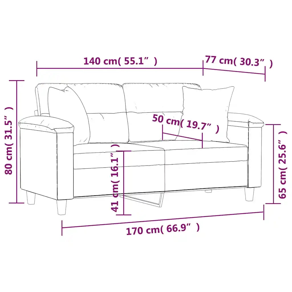 Divano | Divano da soggiorno | Sofa a 2 Posti con Cuscini Nero 140 cm Tessuto Microfibra