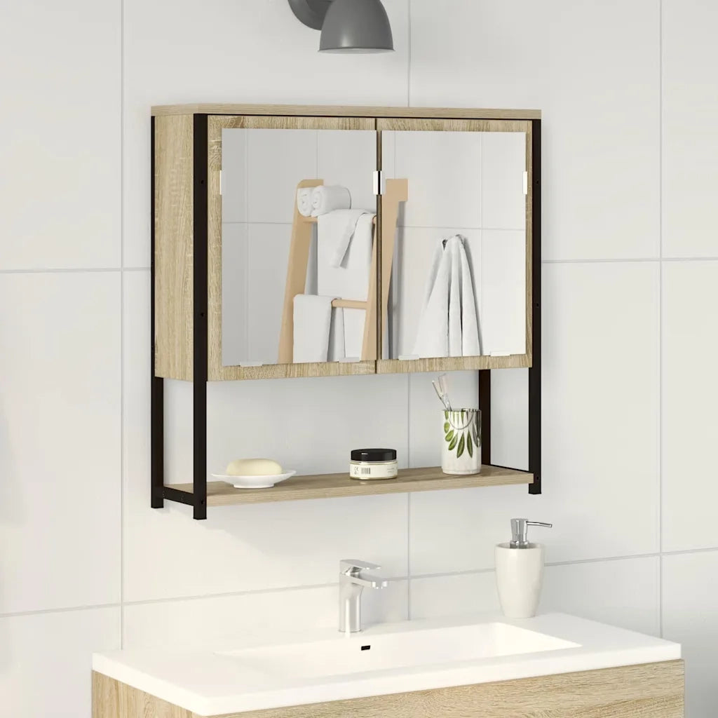 Specchio da bagno con lo scaffale-Mensola con Specchio Beige 60 x 16 x 60 cm