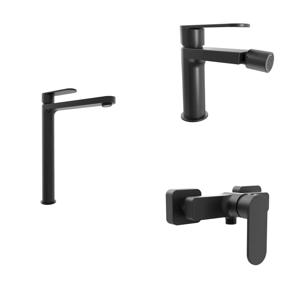 Set miscelatori lavabo alto bidet miscelatore esterno doccia nero opaco | Margot