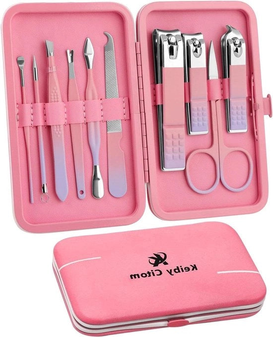 Kit di manicure da 10 pezzi con taglia unghie professionale Pedicure strumenti di cura per viaggi (Rosso Viola)