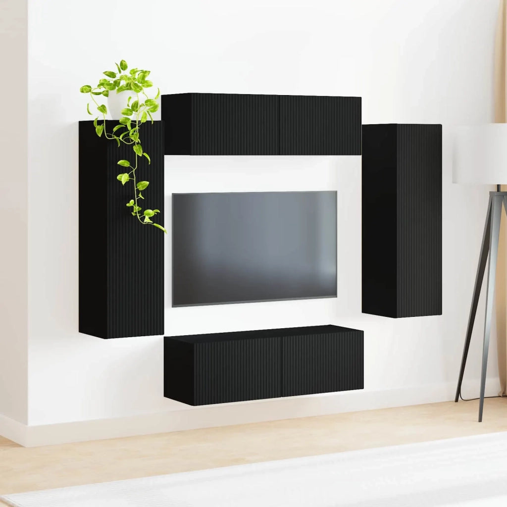 Set di Mobiletto da TV a Parete 4 pcs Nero Legno multistrato