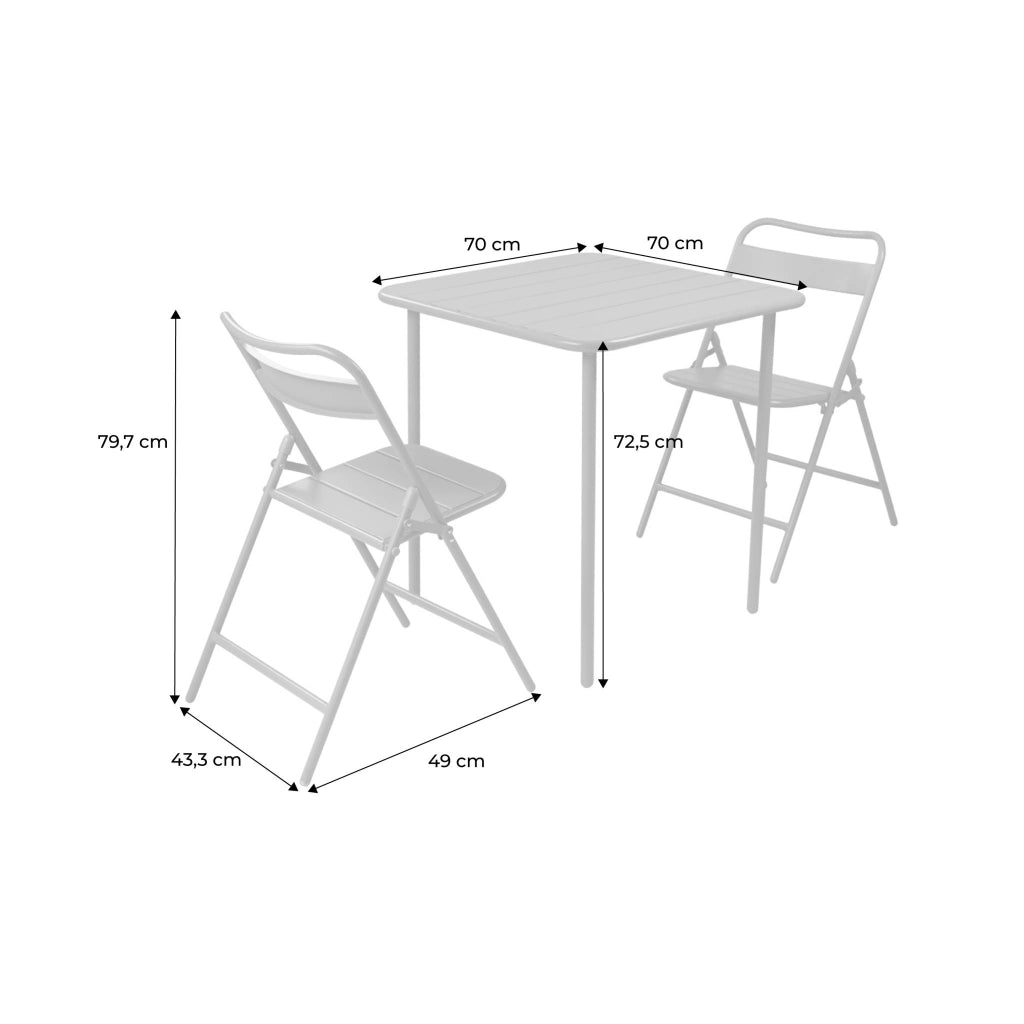 Set tavolo da giardino in acciaio con 2 sedie pieghevoli, 70cm, verde