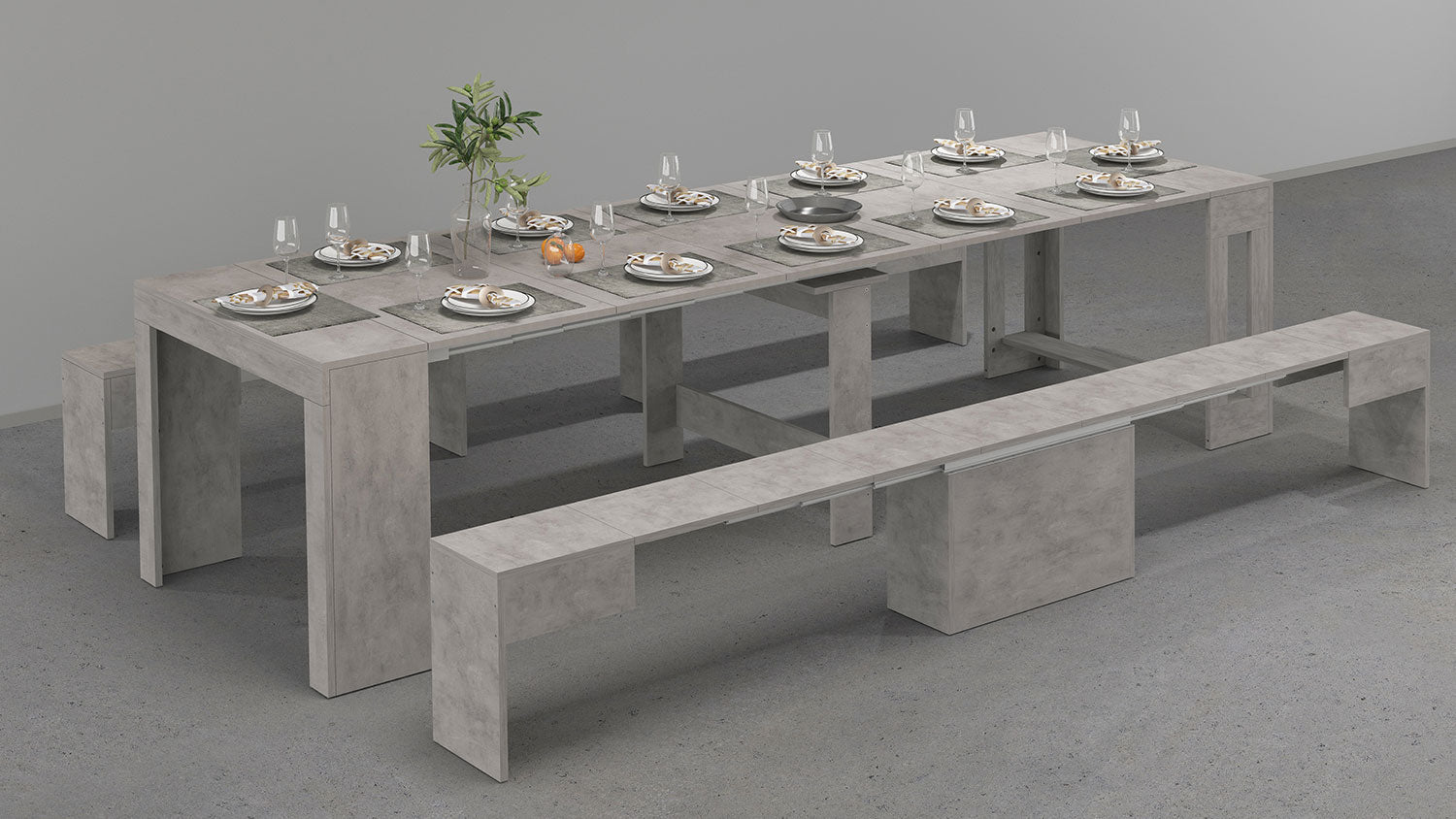 Set 2 Panche Allungabili 66/290x25x45 cm Pratika Singola A e B Bronx