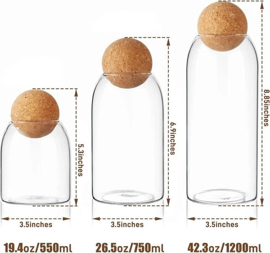 Contenitore a chiusura ermetica in vetro - Set di 3 - Con coperchio in gomma - Per spezie, zucchero, caffè, biscotti, caramelle - 19 oz, 26 oz, 42 oz dispensatore di riso