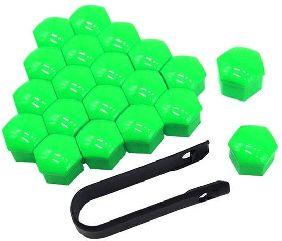 20 pezzi Coprischiodi ruota per auto - Universali - Inclusa chiave di sfilamento - Colore verde - Protezione delle ruote - Adatto per...