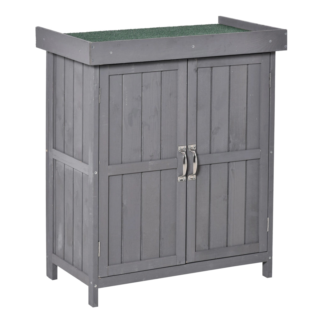 Armadietto da Giardino 2 Ante Tetto Apribile 74x43x88 cm in Legno di Abete Grigio Scuro