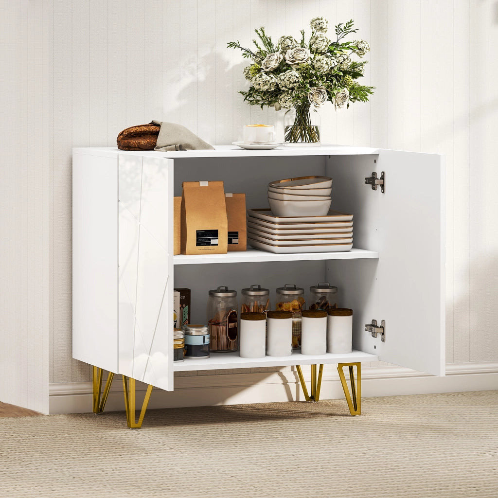 Consolle Ingresso con 2 Ante e Ripiani Aggiustabili per Cucina e Salotto ¨C Zephmum ¨C 80x40x75 cm Bianco