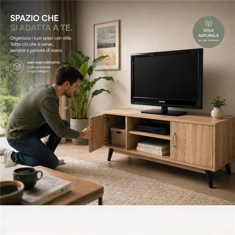 MOBILE TV IN MDF COLOR ROVERE CON DUE ANTE E DUE RIPIANI MISURE: 140X38X44CM