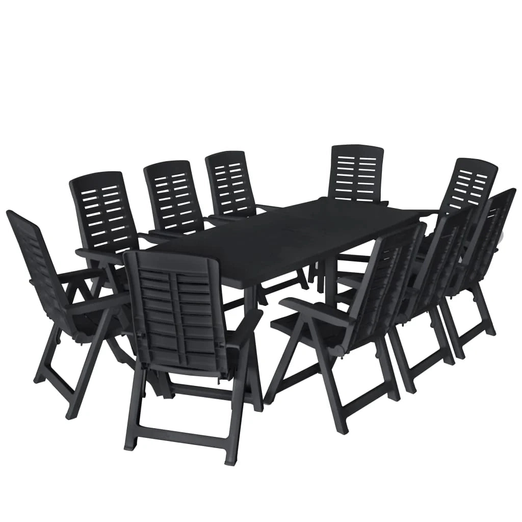 Set da pranzo da giardino per esterni in plastica antracite da 11 pezzi 02_0013571