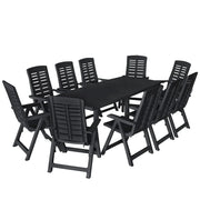 Set da pranzo da giardino per esterni in plastica antracite da 11 pezzi 02_0013571