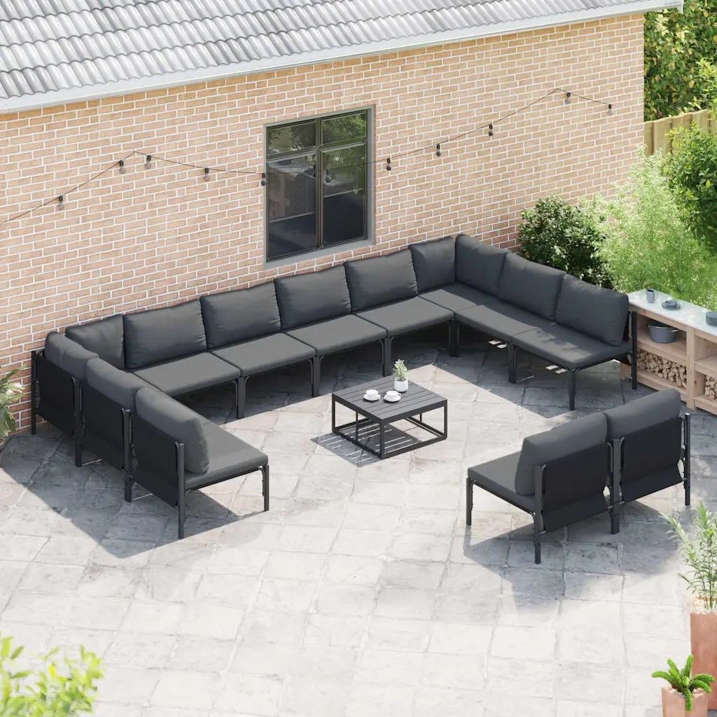 Set Divano da Giardino con cuscino 12 pcs Nero Acciaio 3379020