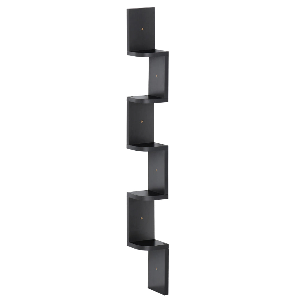 Libreria Angolare a Parete 5 Livelli Zigzag ¨C Zephmum ¨C Legno Nero 120 cm
