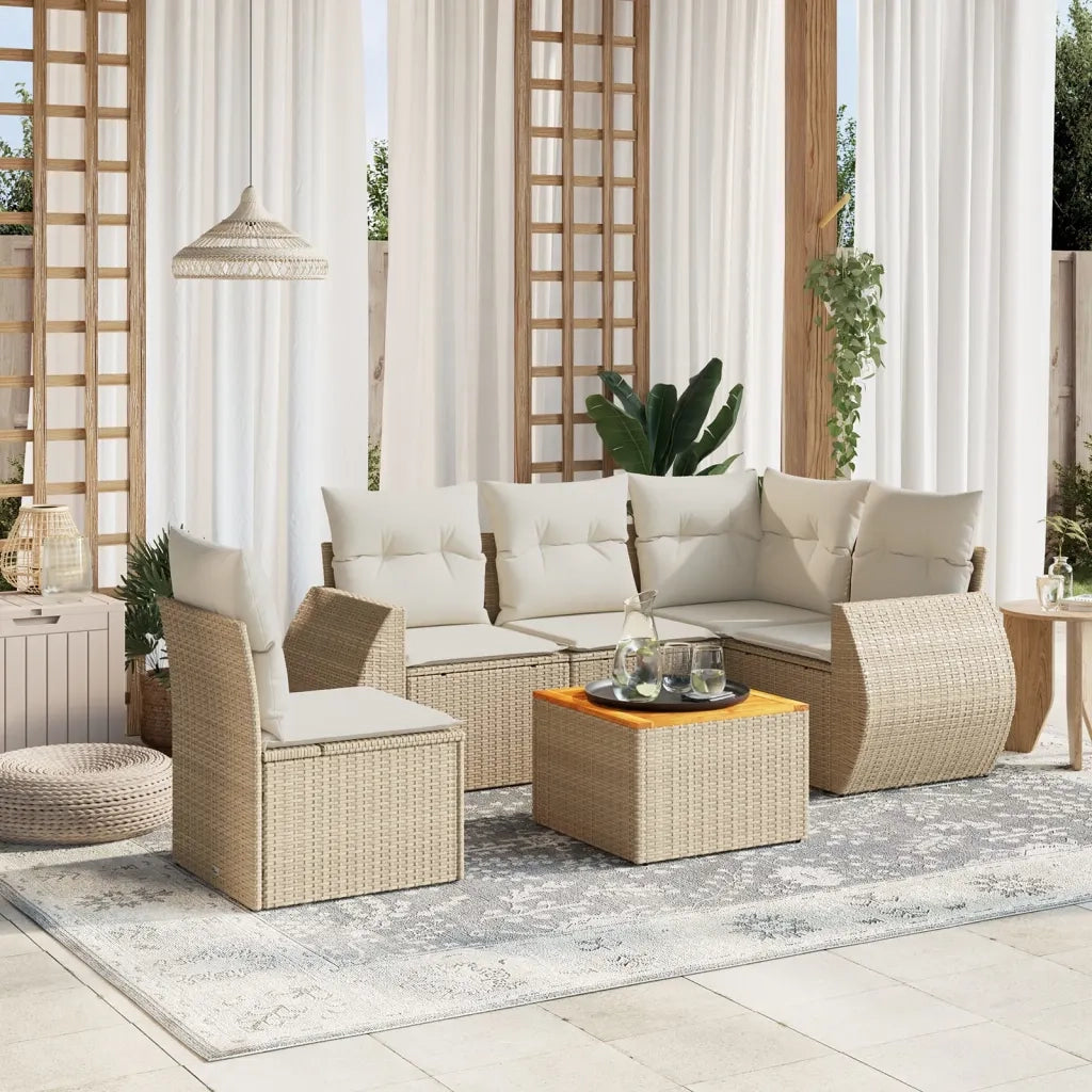 Set Divano da Giardino 6 pz con Cuscini Beige in Polyrattan 3225008