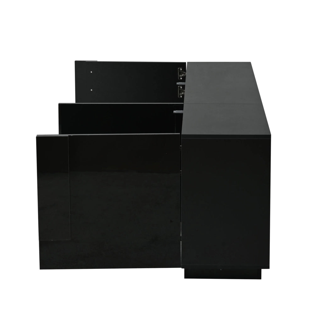 Credenza lucida, mobile da ingresso a 3 ante, ripiani regolabili, in truciolato, nero