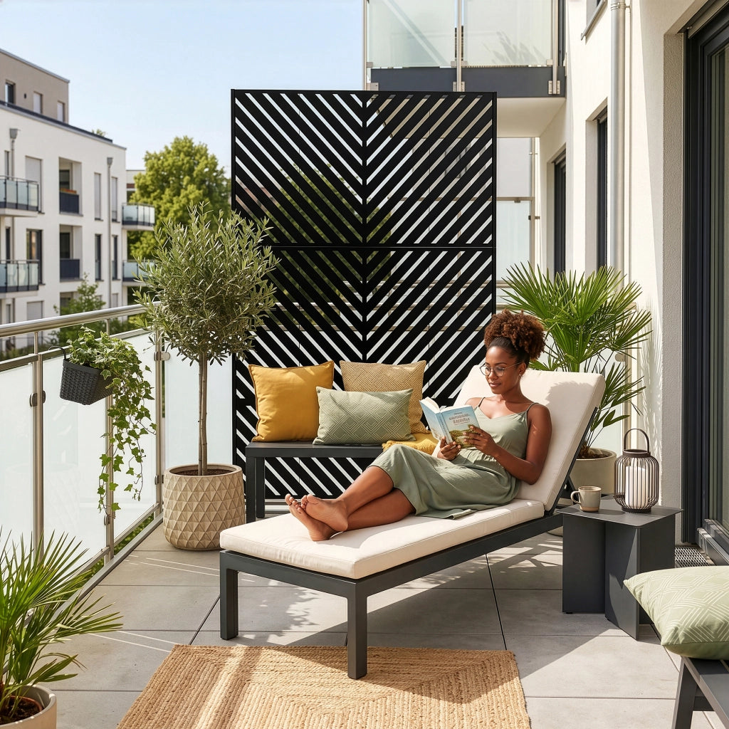 Pannello Divisorio Kekan con Struttura Decorativa in Acciaio 180 x 90 cm - Nero casa.pro