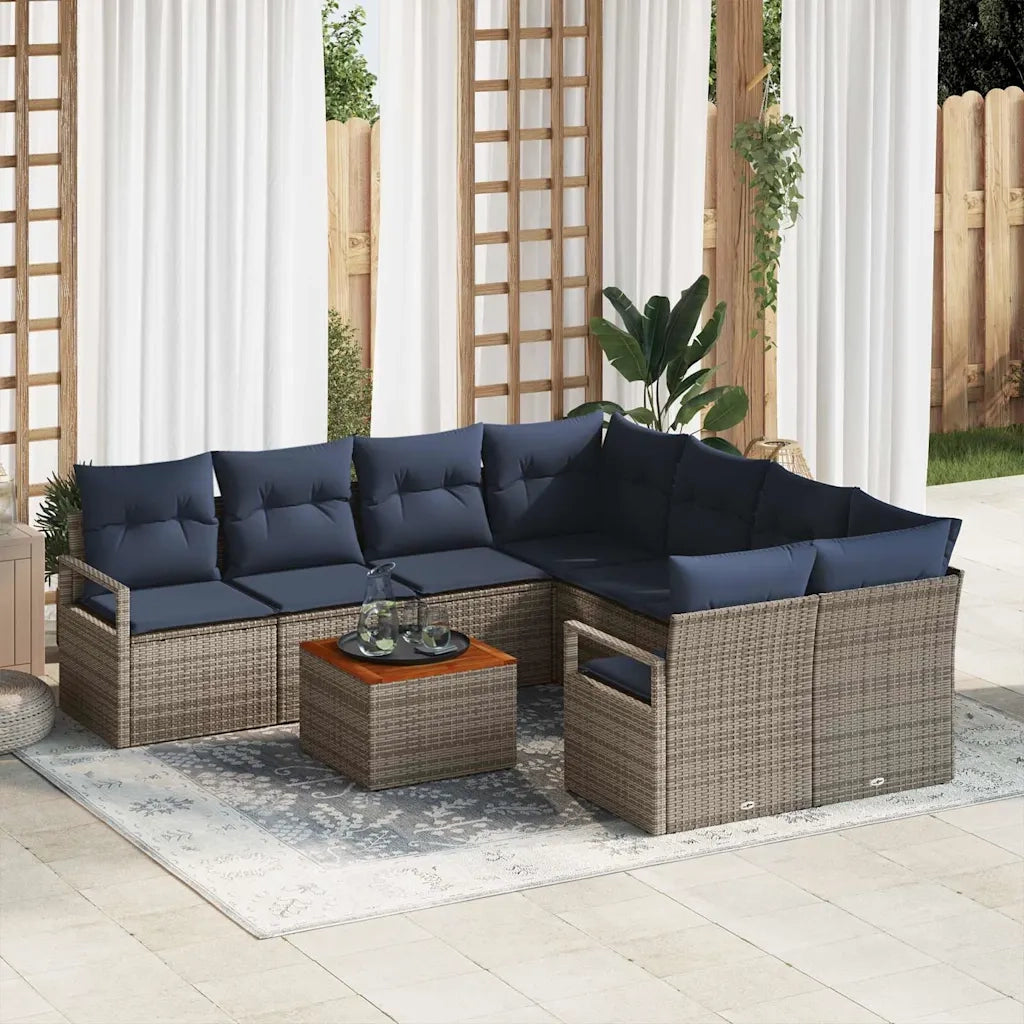 Set Divano da Giardino con cuscino 9 pcs Grigio polyrattan