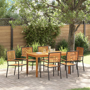 Set da pranzo da giardino  7 pezzi in polyrattan nero e acacia