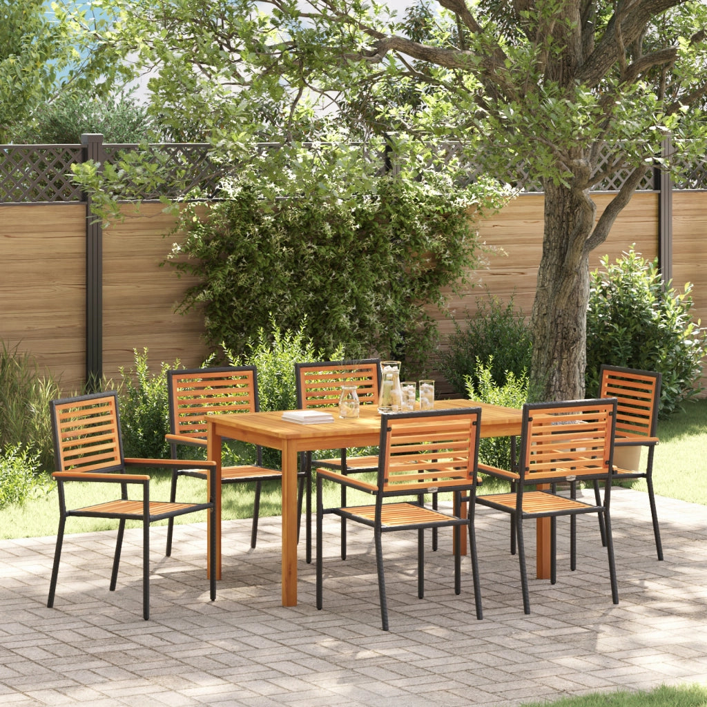 Set da pranzo da giardino  7 pezzi in polyrattan nero e acacia