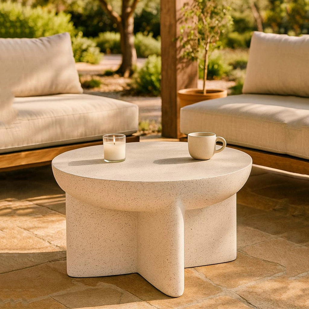 Cromwe, Tavolino da Salotto Adatto per Indoor/outdoor, 71x50x71h cm Bianco Marmo