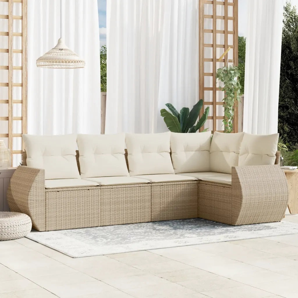 Set Divano da Giardino 5 pz con Cuscini Beige in Polyrattancod mxl 116676