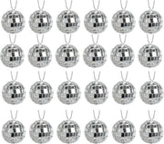 Disco Ballo Ø 3cm - 24 pezzi - Disco Ballo - Specchio a Bol - Con Fettuccia - Piccoli Palloncini di Natale - Disco Ballo Decorazione - Spazio Planetario Festa - Adatto per DJ, Club, Natale, San Valentino e Altre Occasioni - Argento