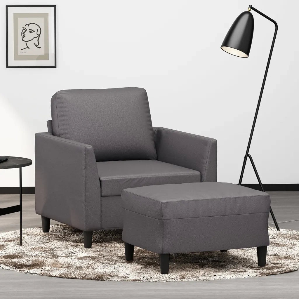 Poltrona con Poggiapiedi Grigio 60 cm in Similpelle 3201119