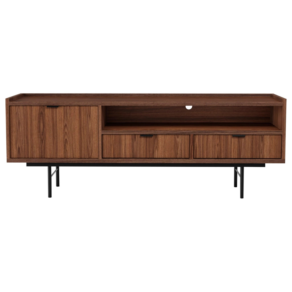 Mobile TV Con 1 Anta A Ribalta 2 Cassetti E Vano A Giorno Con Passacavo In Melaminico Per Soggiorno Salotto Zona Living Design Moderno Contemporaneo 150 X 40 X 55 Cm Noce