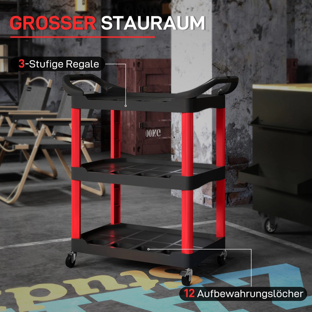 Carrello per attrezzi con 3 livelli ¨C zephmum ¨C Rosso, plastica